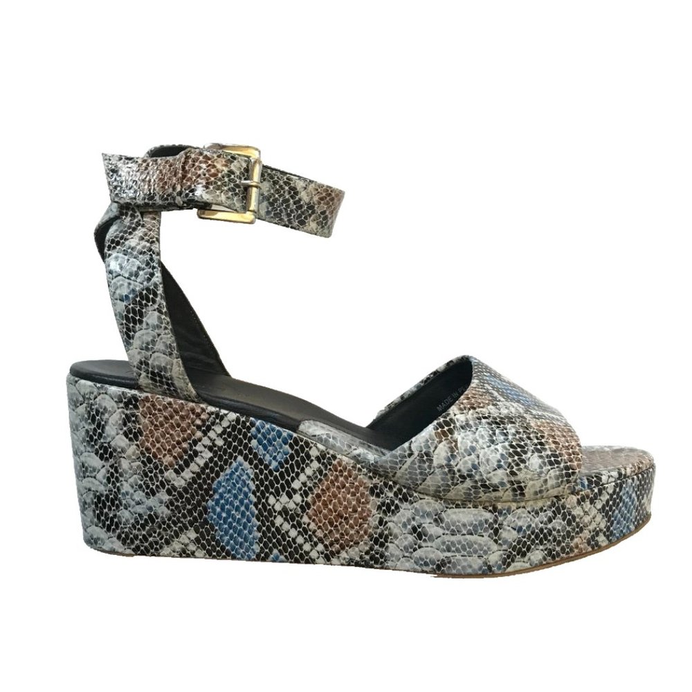 Rachel Comey Juno Wedge Sandals Womens 10 Blue Black Snake Skin Platform Shoes